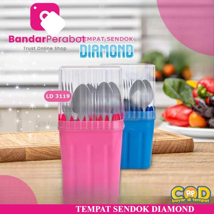 Tempat Sendok Diamond / Tempat Sendok Tutup / Tempat Sendok Plastik / Tempat Sendok 6 Sekat
