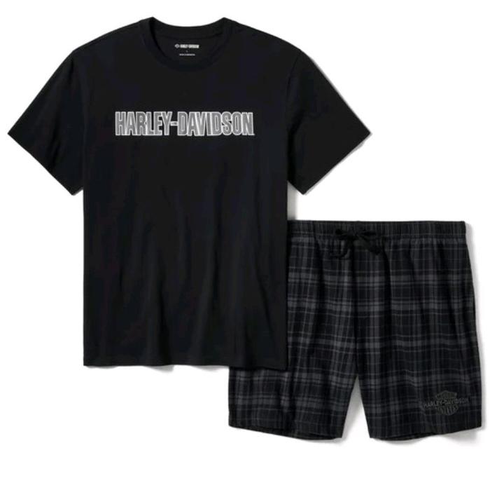HARLEY-DAVIDSON MEN'S PAJAMA SHORT SET | 1 SET KAOS & CELANA PENDEK PRIA | BAJU SANTAI | ORIGINAL HD