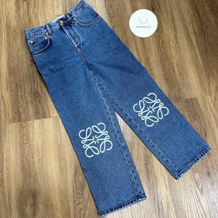 Loewe anagram cropped jeans in mid blue denim