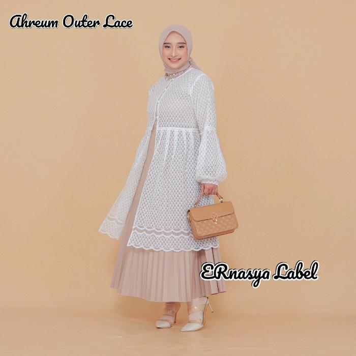 Ahreum Lace Outer Brokat Diamond Mesh Outer Wisuda Outer Kondangan Outer Putih Outer Hitam Cantik Mu