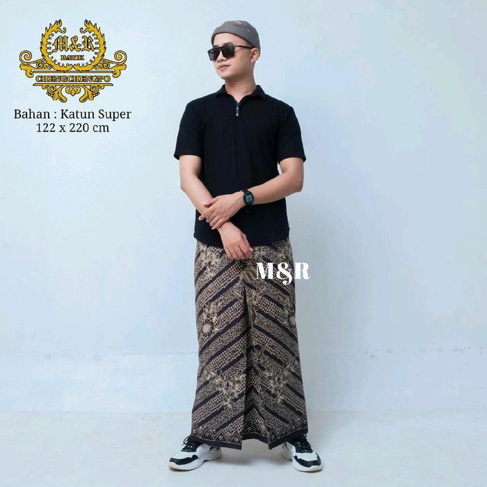 SARUNG BATIK MOTIF SEBWAH WIROSAT   DASARAN CREAM BAHAN KATUN SUPER SIZE 120X220