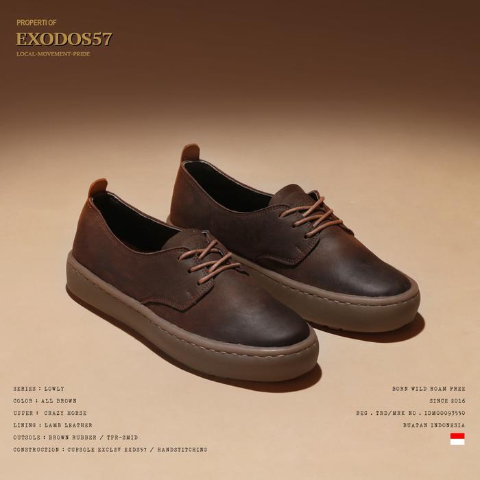 NEW Sepatu Sneakers Kulit Pria Exodos57 Lowly All Brown