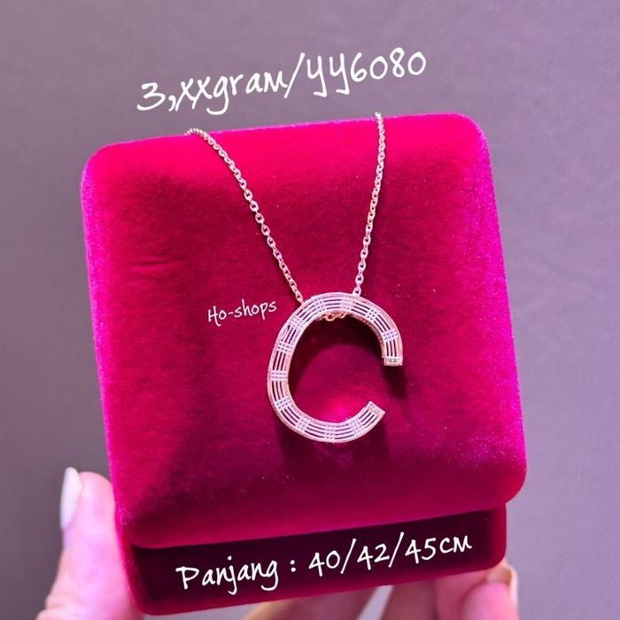 Kalung Carendelano Rosegolg Huruf " C " Kadar 75% Asli Emas