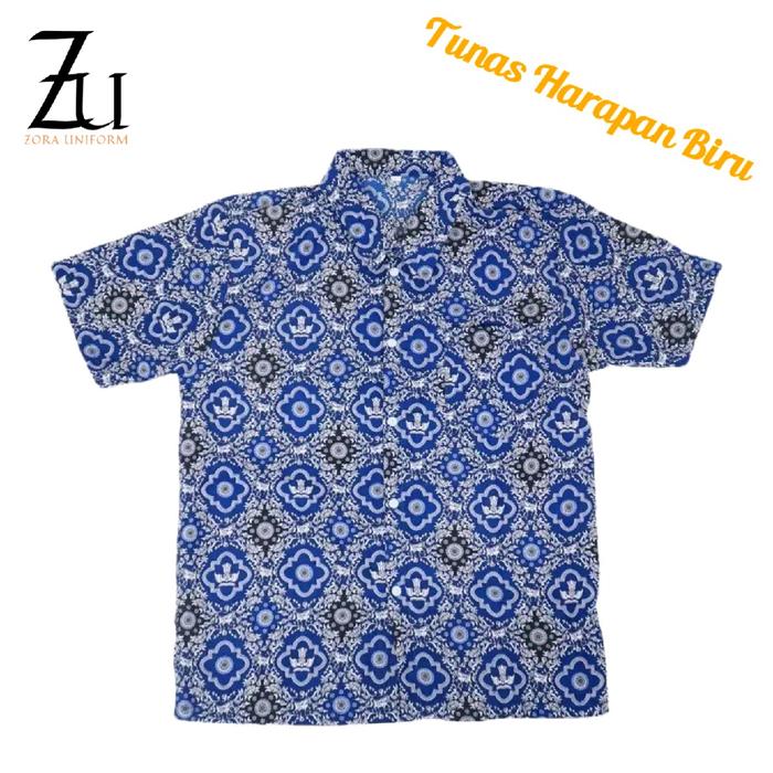Batik Seragam Sekolah Nasional SMP Tunas Harapan Lengan Pendek Atasan Baju Kain Cowok