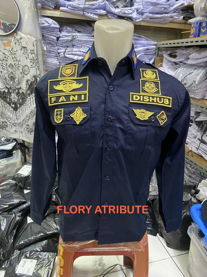 SERAGAM DISHUB BORDIR TIMBUL BAHAN AMERICAN DRILL LENGKAP DENGAN PANGKAT KERAH