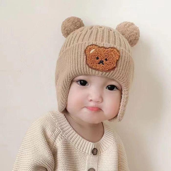 Terbaik 115 TOPI BAYI BEAR KNOT HAT PREMIUM TOPI POMPOM BAYI KNOT HAT POMPOM KNIT RAJUT KUPLUK BAYI
