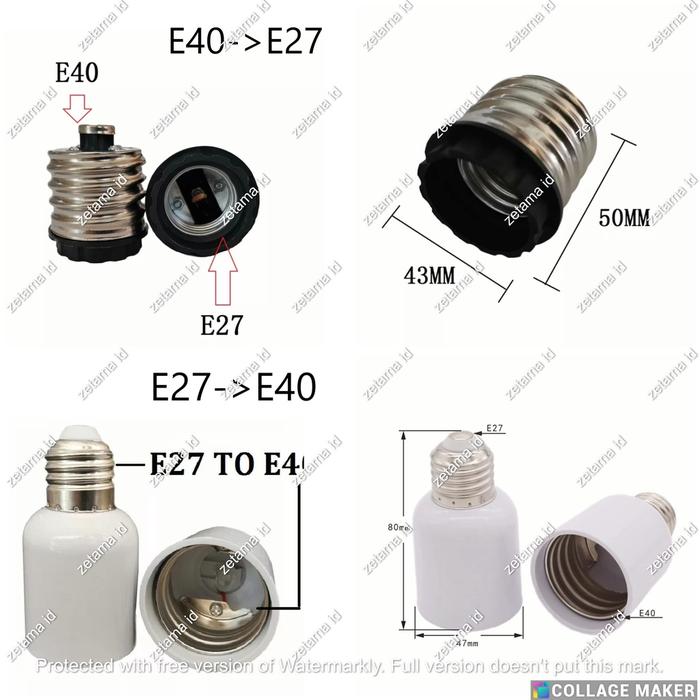 Fiting Converter E40 Ke E27 Adaptor Fiting E40 Ke E27