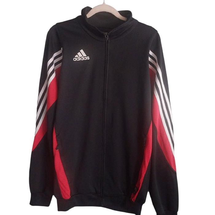 Adidas Adinda Predator Tracktop Ori Preloved Size M Jaket Olahraga Hitam dengan Garis Merah dan Puti