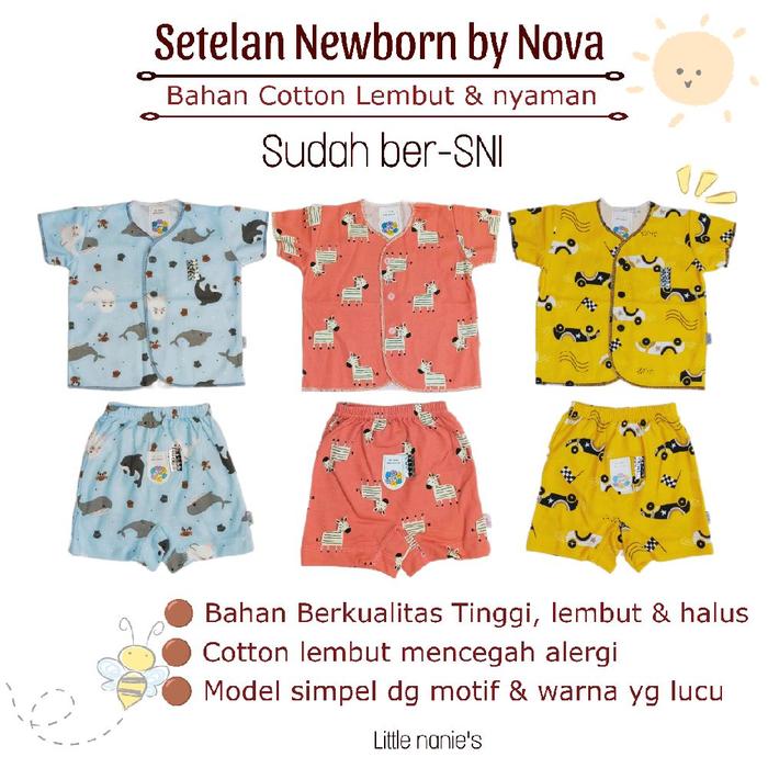 setelan baju celana pendek anak bayi new born baru lahir - set nova baby celana pendek baju pendek