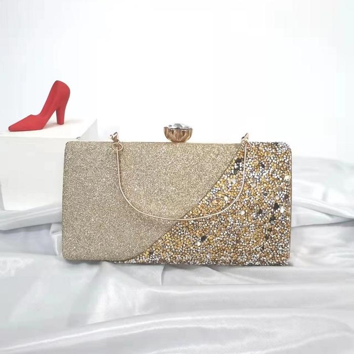 BJ29646 - BLACK/GOLD/PINK/SILVER - TAS PESTA CLUTCH SLEMPANG TALI RANTAI WANITA FASHION IMPORT MODIS