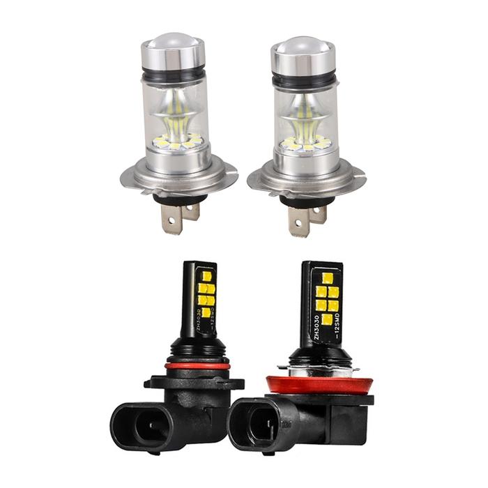 1 Pair LED H7 Bulb 100W 20LED Car Fog Light Lamp & 2Pcs Car H8/H11