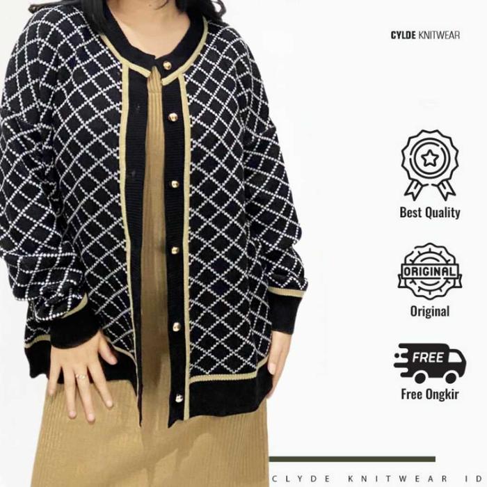 cardigan Rajut Model Blazer lisa oversize wanita motif kotak