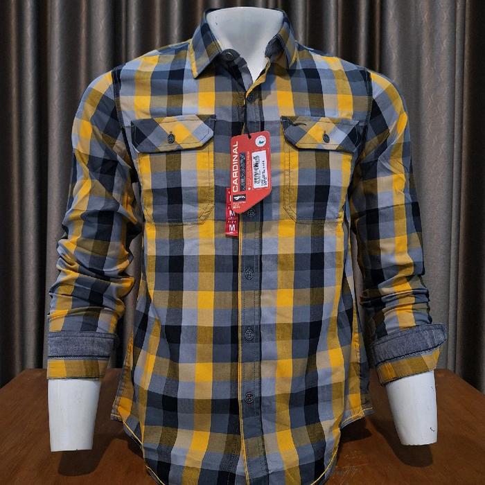 KEMEJA CARDINAL JEANS ORIGINAL PREMIUM PRIA DEtWASA LENGAN PANJANG Kotak kotak warna Kuning Baju Fla