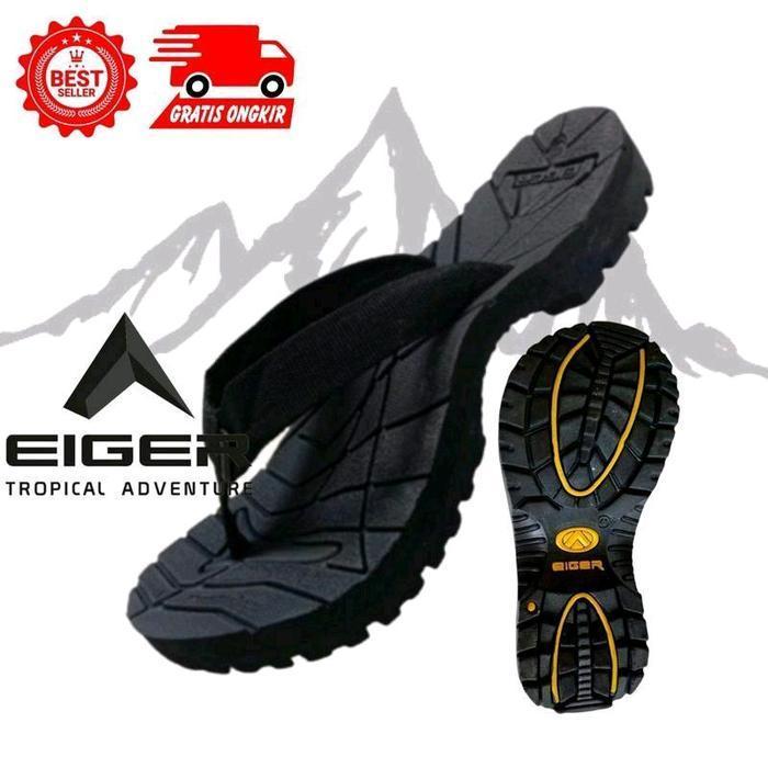 Sandal Jepit Gunung Eiger Pria Anak Dan Dewasa Karet - hitam polos, 33