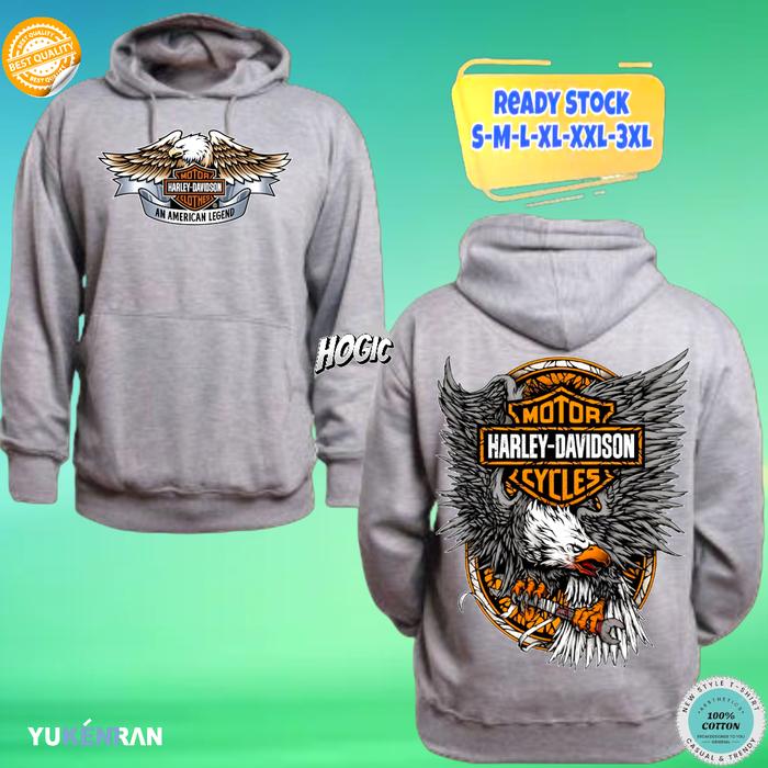 HOODIE JUMPER OTOMOTIF RIDING THE EAGLE MOTOR H4RL3Y D4V1DS0N DESIGN SIMPLE BAHAN KATUN FLEECE BONUS