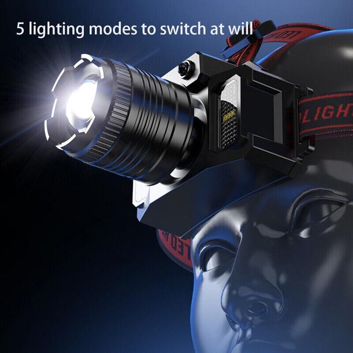 Headlamp F151 model 500W Senter Kepala Super Terang 5000 Lumen Pengisian Type-C 5 Mode Cahaya Lampu