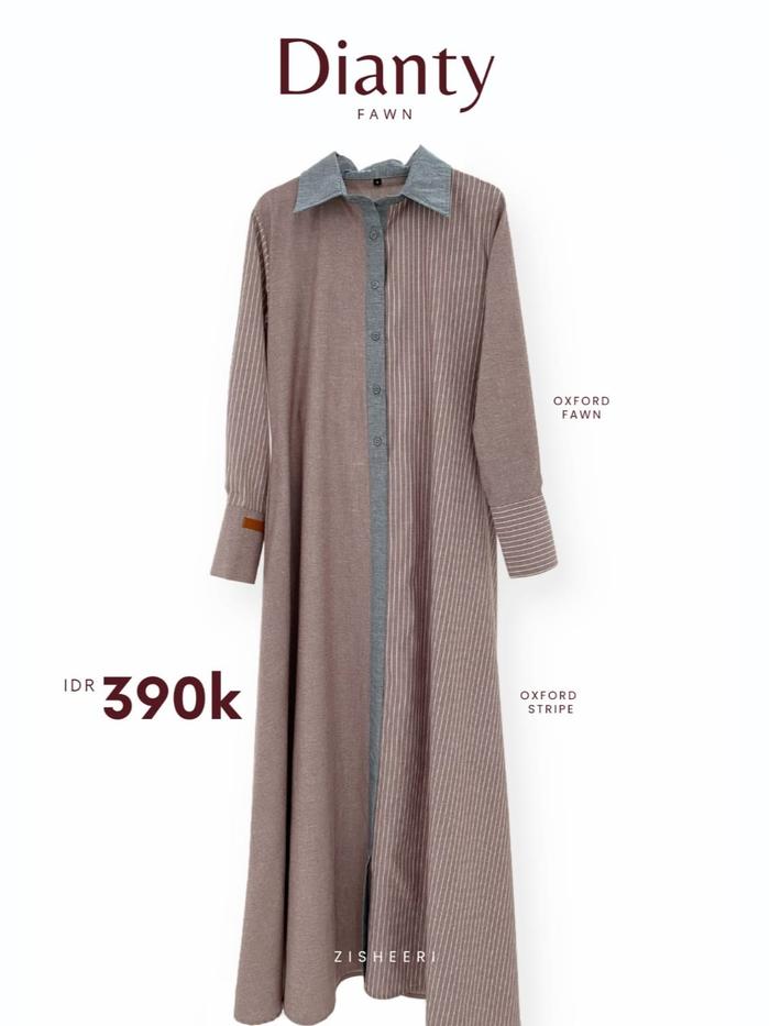 Dianty Dress By Zisheeri Gamis Full Oxford Kekinian dengan Model yang Simple dan Menawan