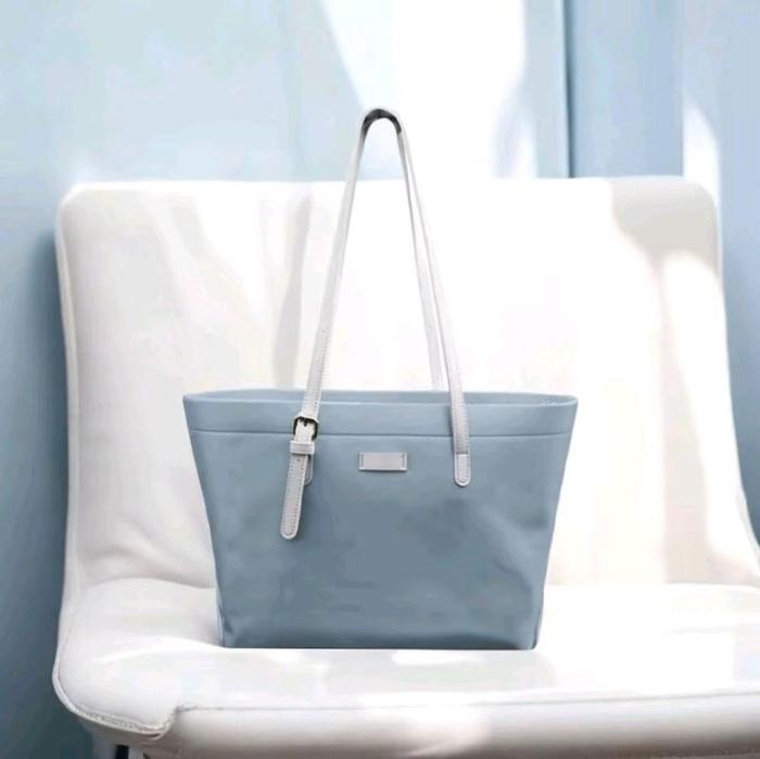 FDF Totebag Wanita Kulit Nylon Anti Air dengan Lapisan Saten 2 Slot Besar dan Kecil 14 Inchi Perempu