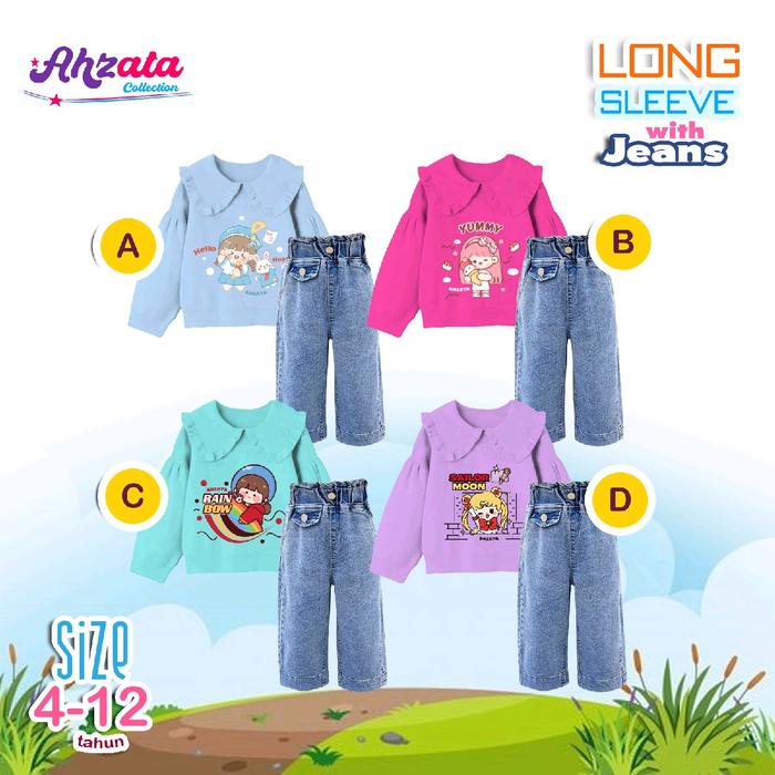 Baju Setelan Anak Perempuan Long Sleeve With Jeans Ahzata Collection