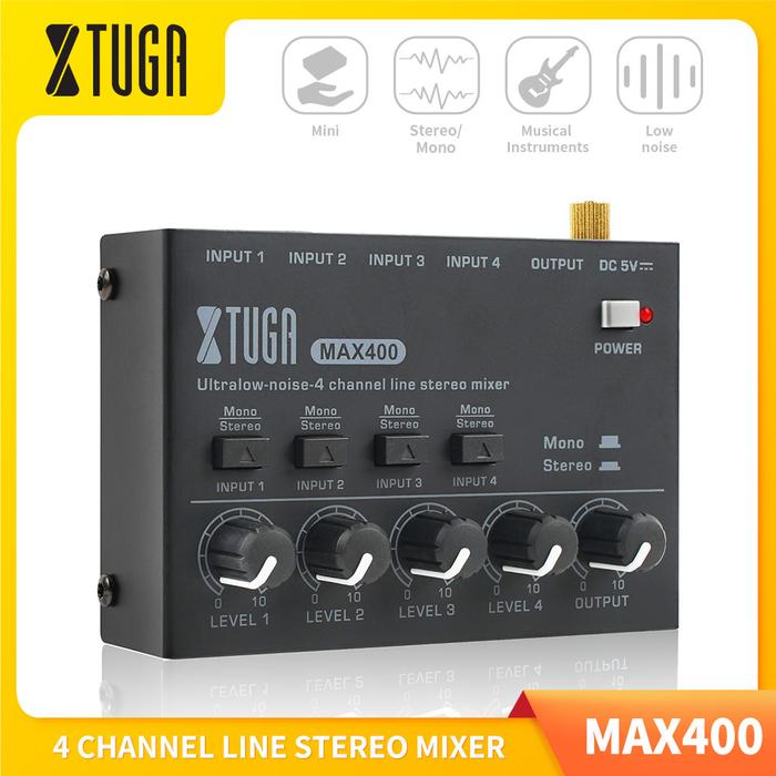 XTUGA MAX400 Mixer Stereo 4 Saluran, Mixer Audio Mini Portabel DC 5V