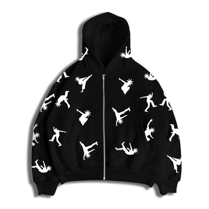 Convergent Boxy Zip Hoodie Keen -  Black Hoodie  Pria wanita unisex
