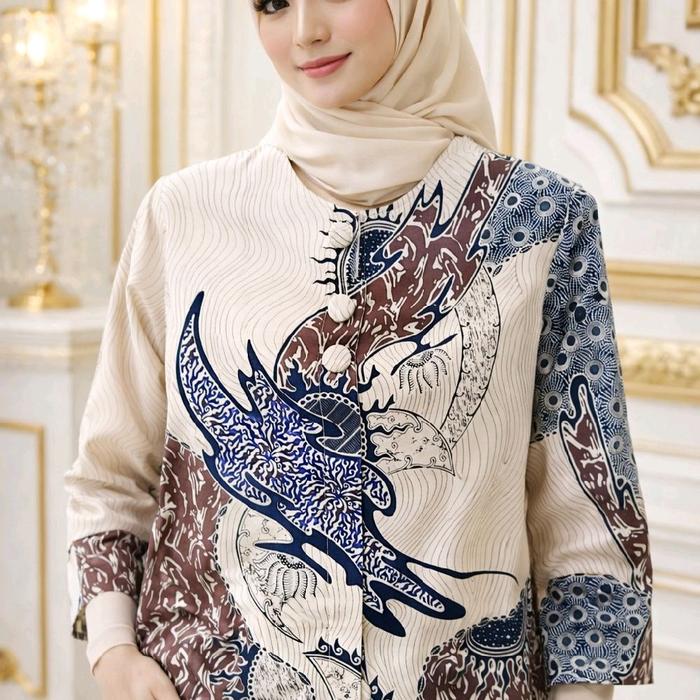 Batik Blus Najib Cream Biru