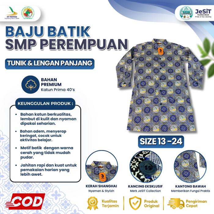Baju Batik JSIT SMP Perempuan/Merk Jesit/ORI warna biru