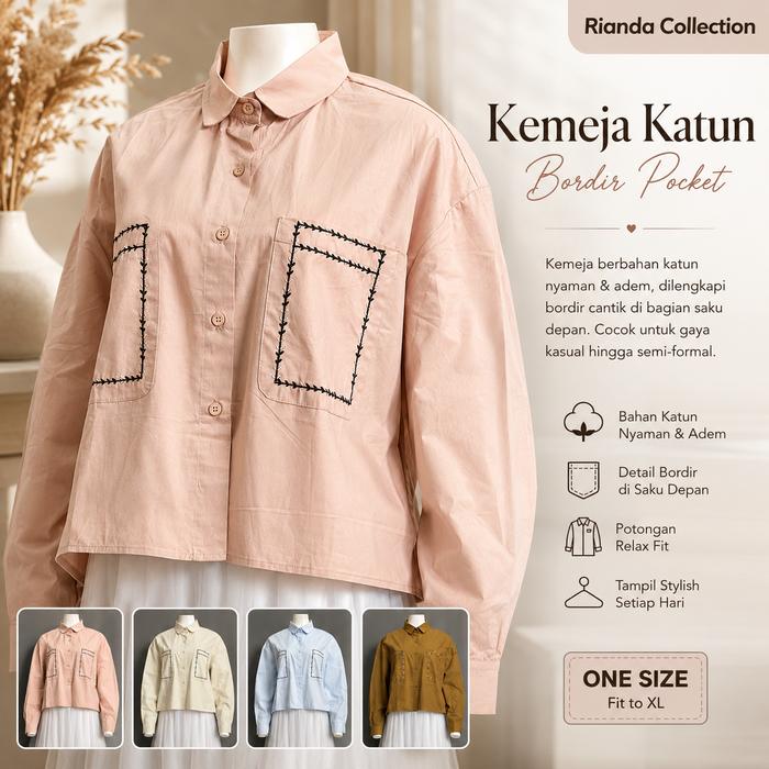 BWOO ATASAN LD 120 PB 53 BKK IMPORT BAHAN KATUN POPLINE VARIASI BORDIR SAKU DEPAN