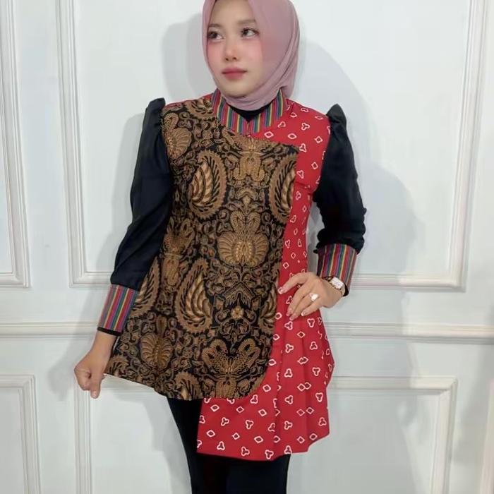 Baju batik wanita janggan adimetris cap asli mix lurik prasojo