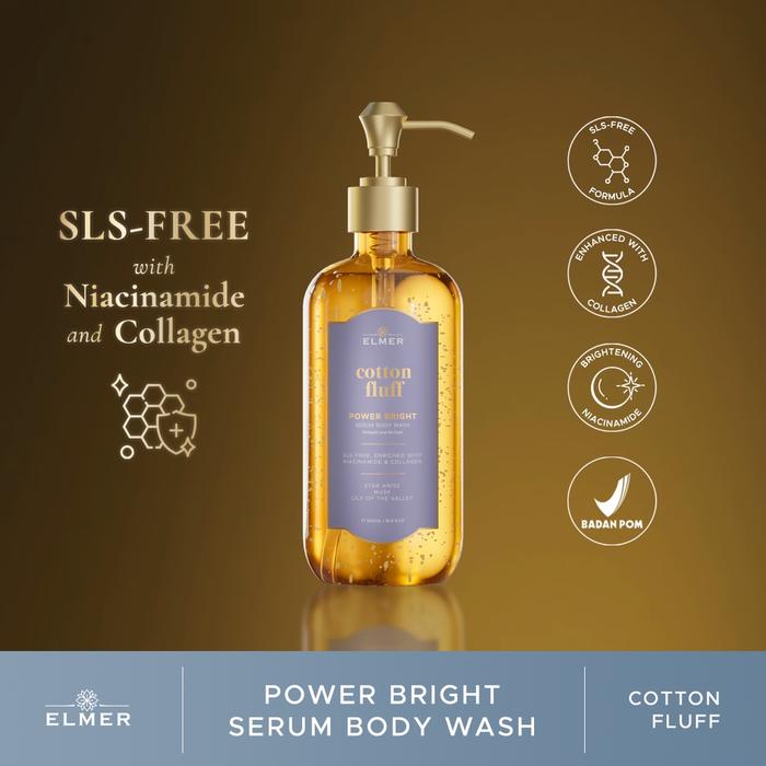 ELMER Cotton Fluff Body Wash Power Bright Serum With Niacinamide And Collagen Sabun Mandi Shower Soa