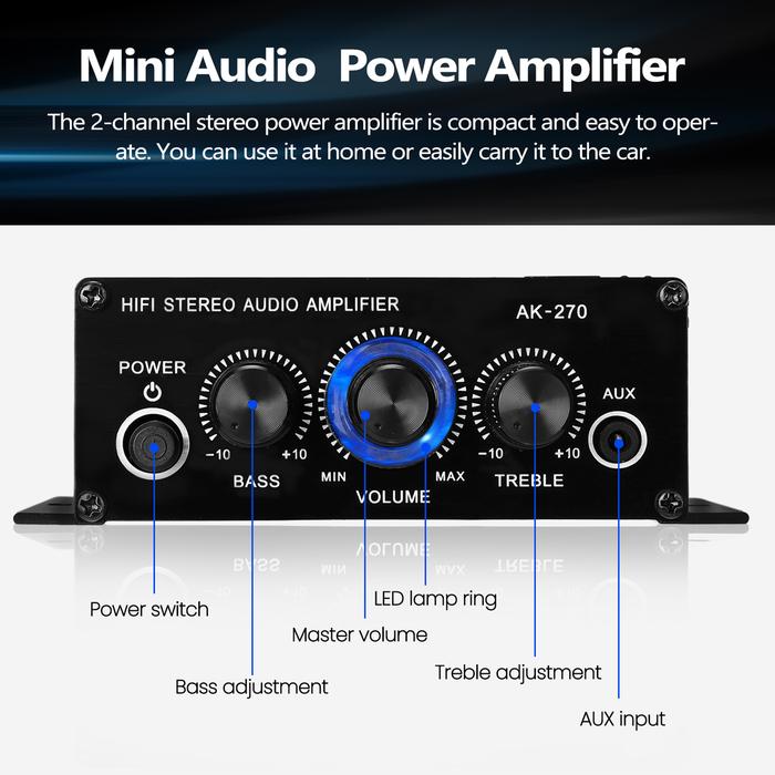 AK270 Mini Audio 2-Channel Stereo Power Amplifier Portable Sound