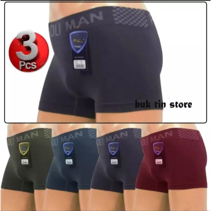 ~Harga Special~ piaoli 3 pcs celana dalam pria boxer bahan rajut tanpa jahitan multiwarna Buruan Seb