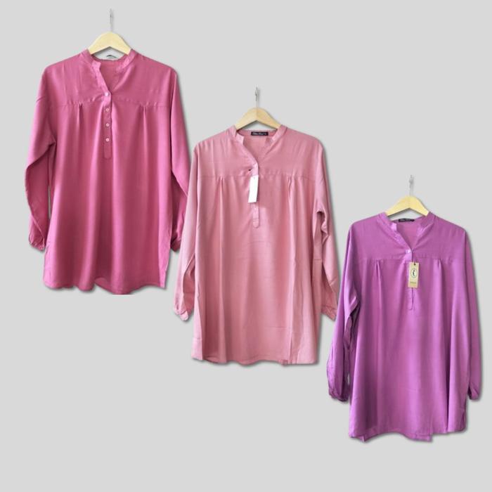 Blouse Polos Rayon Pink dusty fuschia magenta Busui Wudhu Friendly - LD 100-126cm - Panjang 75-80cm