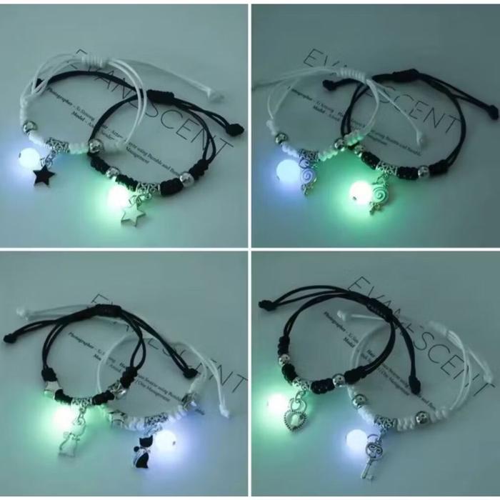 AR -2pcs gelang couple glow in the dark gelang tali pria wanita berpasangan aksesoris fashion