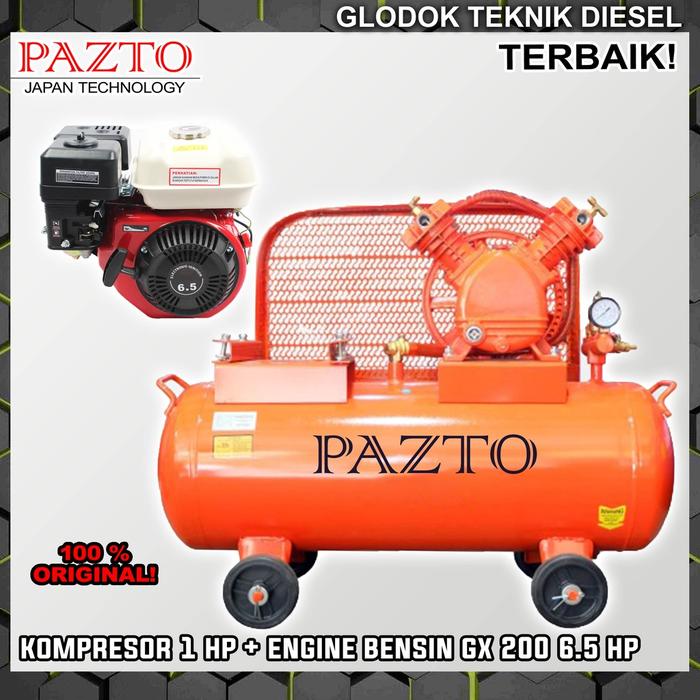 PAZTO Kompresor Angin 1 HP + Engine Bensin 6.5 HP PK Compressor Original Terbaik
