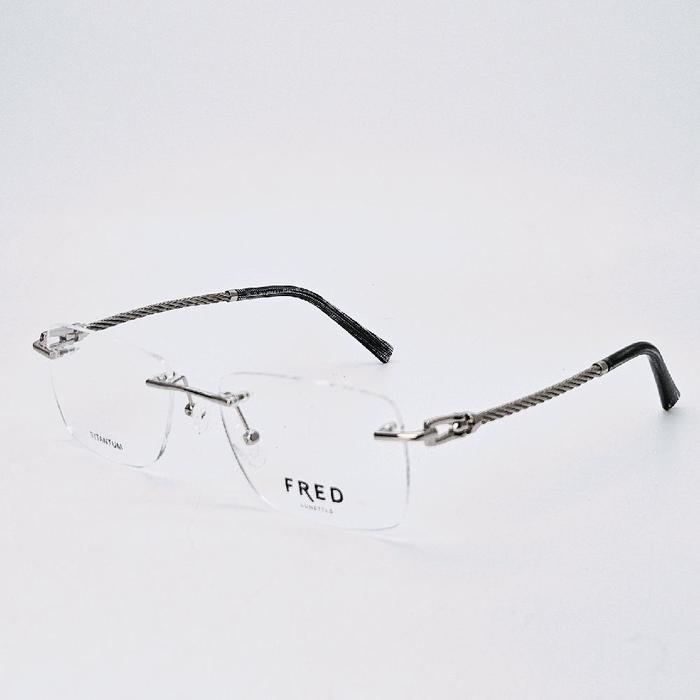 Frame Kacamata Pria Wanita Elegan Kotak Fred Frameless Bor Titanium FR25611 Silver Bisa Lensa Photoc