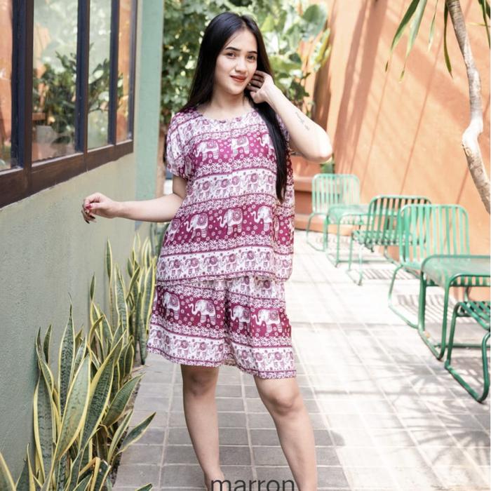 Setelan Baby Doll Jumbo Baju Tidur Rayon Adem Nyaman untuk Sehari-hari Ukuran All Size Lingkar Dada 