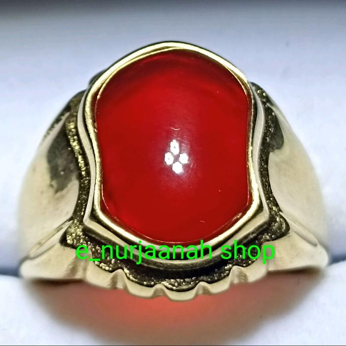 Red Baron Cincin Pria Terompah Natural Batu Red Naron Rings Titanium Diameter 14x10x5mm Kualitas Asl