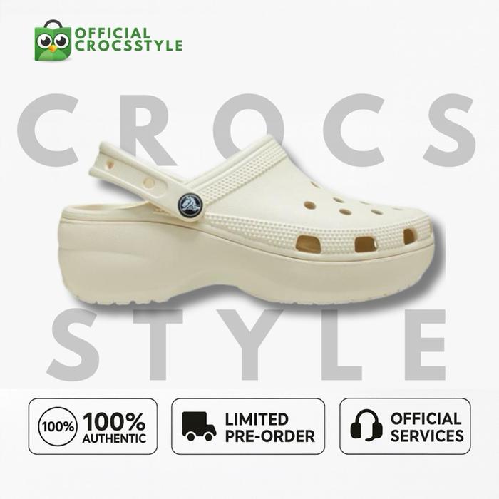 CROCS CLASSIC PLATFORM UNISEX BONE - 100% ORIGINAL Sepatu Nyaman untuk Pria dan Wanita Material Bone