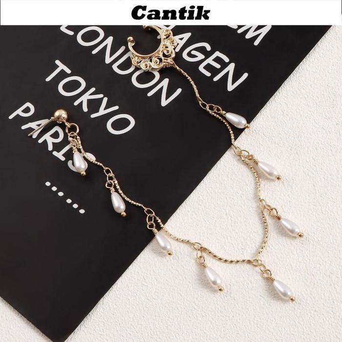 [Cantik]Rantai hidung dan anting gantung tetesan air wanita aksesori telinga unik dan modis Y471