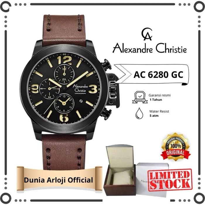 [ Dunia Arloji Official ] ac 6280 gc jam tangan cowok sporty kulit mewah Crystal Quartz Stainless Pr