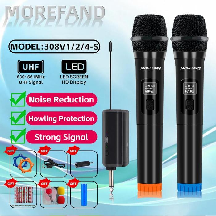 Wireless Microphone Mikrofon mic wireless 308 Tanpa Kabel Frekuensi UHF Mic Karaoke UHF Double Mic