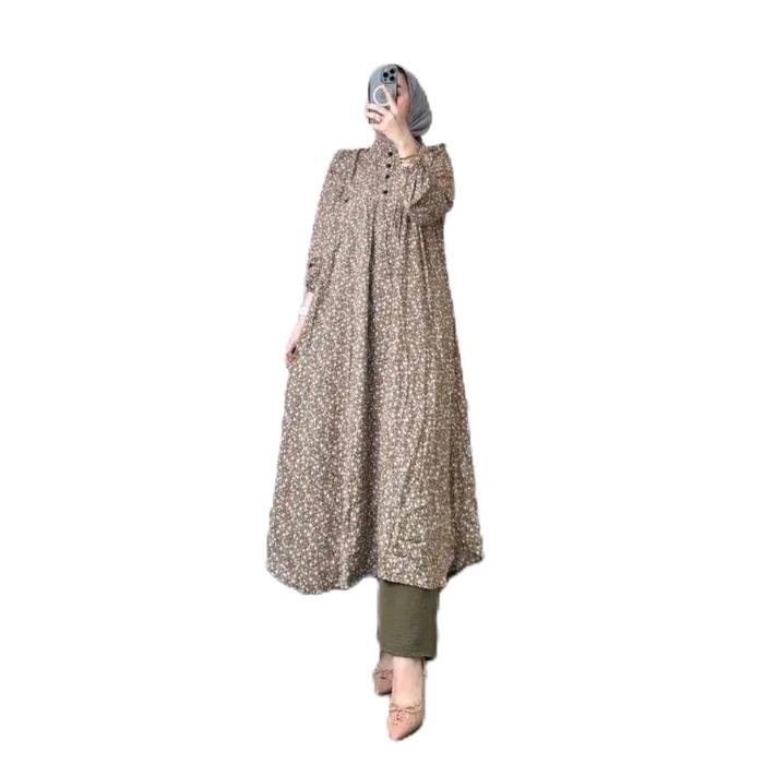 Set Long Tunik rayon premium mix crincle airflow rempel kancing depan Muslim Wanita Baju Celana Crin
