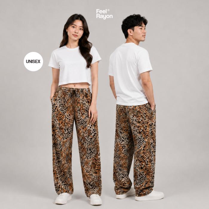 Celana Kulot Motif Leopard Unisex / Celana Harian Rayon Premium / Kulot Motif Macan Loose Nyaman San