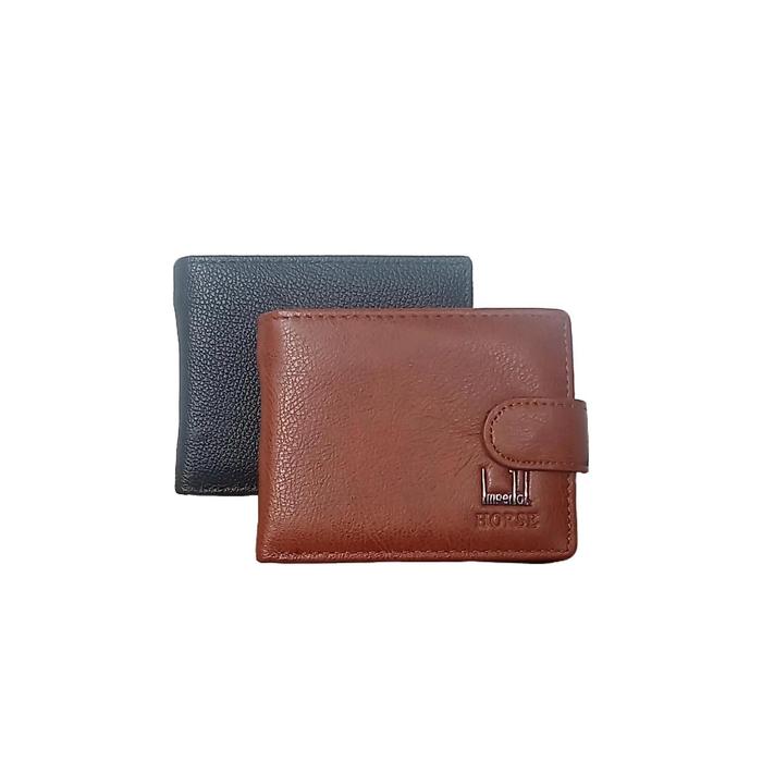 Dompet Pria Kulit Model Lipat 3 Kartu Dompet Cowok Mini Kancing Lipat Uang Hitam Dompet Kulit Asli