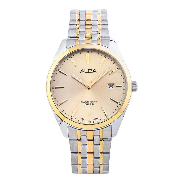 Jam Tangan Pria Alba AS9Q98X1 Champagne Dial Dual Tone Stainless Steel Strap