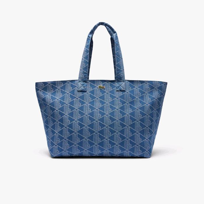 Lacoste Women's XXL Summer Pack Jacquard Motif Tote Bag Wanita - Blue