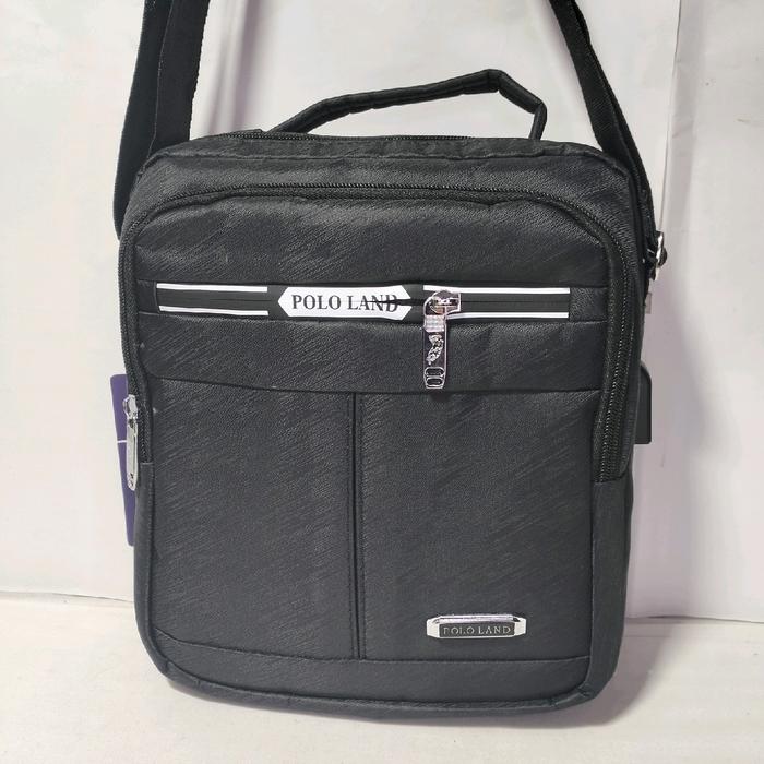 tas selempang pria merek pololand original kualitas impor warna hitam usb cable