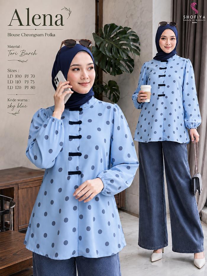 4zima Alena Tunik Blouse Cheongsam Tori Burch LD 100/110/120 by Shofiya Motif Polkadot Panjang