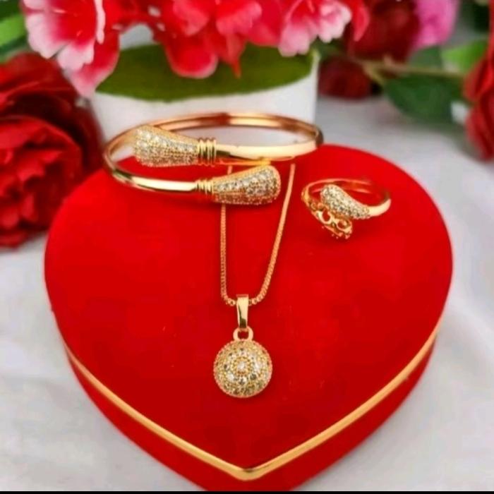 SET PERHIASAN LENGKAP DEWASA SET TITANIUM gelang bangle 1 asli